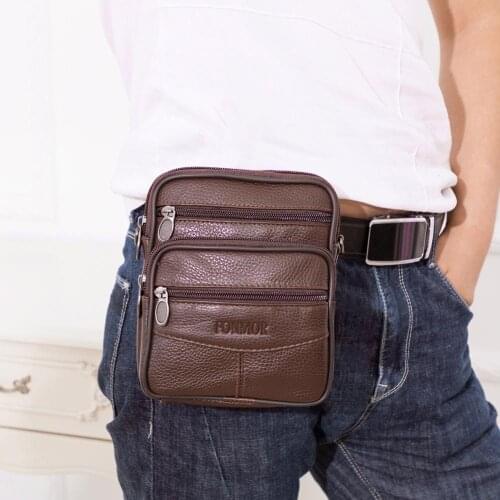 Pouch Casual Crossbody Bags Solid Color Genuine Leather Shoulder Waist Bags Men Fanny Belt Packs Phone