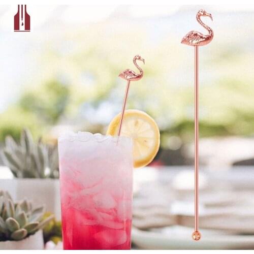 Rose Gold Flamingo Swizzle Sticks Stainless Steel Stir Sticks Reusable for Drinks
