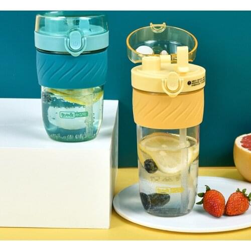 Water Cup Double Drinking Cup With Anti-scalding Cover Plastic Double Straw Cup Dual Purpose Student Water Bottle