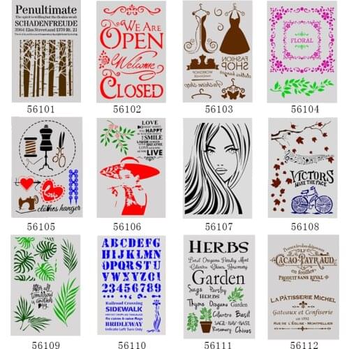 1Pcs A4 DIY Stencils Wall Painting Scrapbook Coloring Embossing Album Decorative Paper Card Template 29*21cm 12 models Stencils