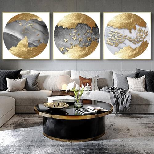 Bright Golden Classic Luxury Canvas Painting Home Decor Wall Art Abstract Gold Mountain Poster and Print for Living Room Design