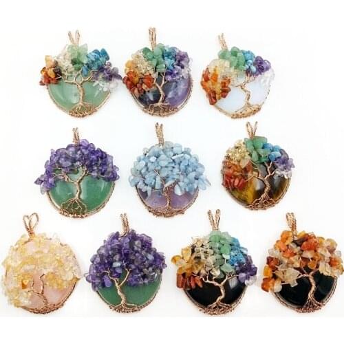 Amethysts pendant Tree Of Life Pendant for Necklace February Birthstone rose quartzs Healing Crystal Necklace charm Gift For Mom