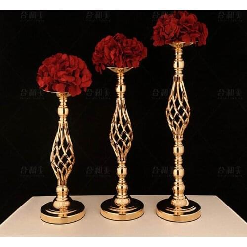 Gold Sliver Flower Vases Candle Holder Rack Stands Wedding Decoration Road Lead Table Centerpiece Pillar Party Event Candlestick