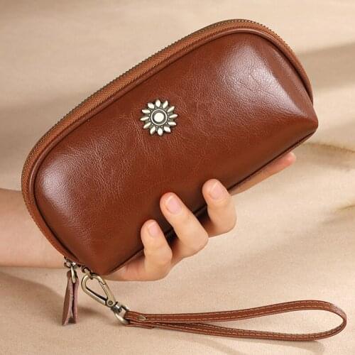 2020 SS vintage cow leather wristlet clutch wallet women fashion bag genuine leather clutch zipper closure wallet for ladies