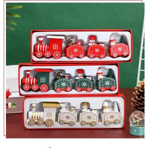 2021NewYear Wooden Christmas Train Ornament Christmas Decoration For Home Santa Claus Gift Toys Crafts Table Decor Navidad Xmas