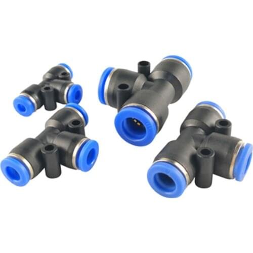 3 Way T shaped Tee Pneumatic 4mm 6mm 8mm 10mm 12mm OD Hose Tube Push In Air Gas Fitting Quick Fittings Connector Adapters