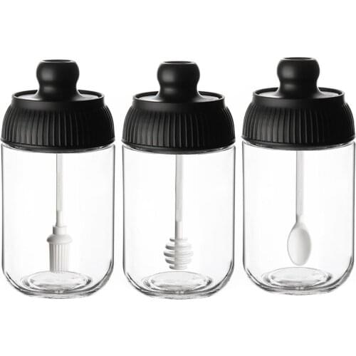 3Pcs Spice Bottles Oil Brush Honey Lid Seal Seasoning Spoon Jar Kitchen Cruet