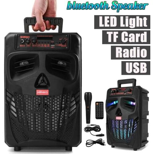 8 inch LED Portable Bluetooth Speaker Box Wireless Speaker Home Theater Karaoke Sound Box with Wired Microphone for Outdoor Car