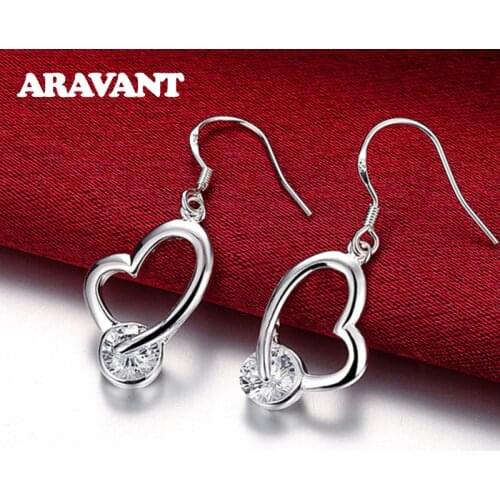 925 Silver Sweet Heart Dazzling CZ Drop Earrings For Women Statement Wedding Jewelry
