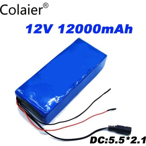 Colaier 12V 12Ah 18650 Battery 12V Battery Make 12000mAh 10C Rechargeable Batteries For Digital Emergency Power LED Light