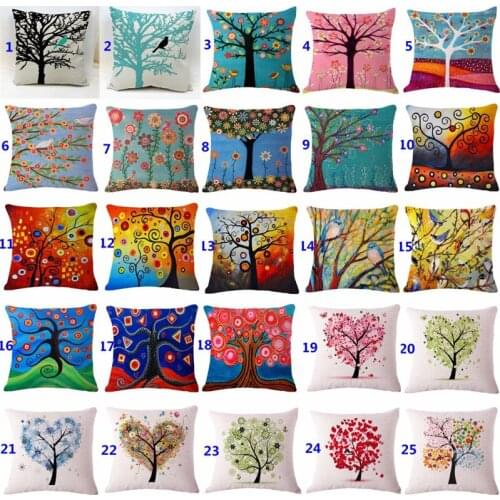 Alternative Novelty Tree Pillowcase Flower Tree Bird Geometric Decorative Cushion Cover Polyester Linen Custom Throw Pillow