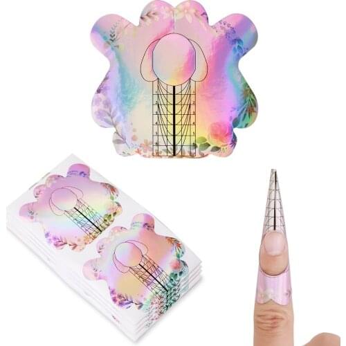 BNG 6 types 300pcs Nail Forms Guide Self Adhesive Gel Nail Extension UV Gel Nail Art Green Stickers Square Rhombus Stiletto