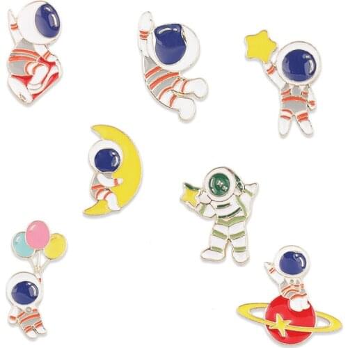 Astronaut Enamel Pins Animal Jewelry Brooches Denim jeans Lapel Pins For Kids Friends