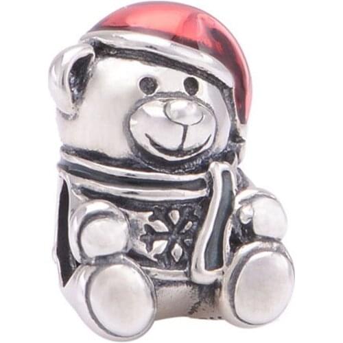 DIY Beads Christmas Bear Charm Fits Original Silver Bracelets For Woman Sterling Silver Jewelry Beads For Jewelry Making