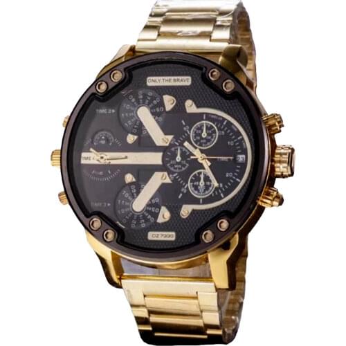 Sport DZ Big Dial Mens Watch Double Machine 7395 Cool Blue Steel Belt Quartz Watches Male Clock Locomotive Relogio Masculino