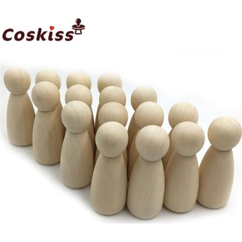 55mm 2.2" 30pcs Wooden Peg Dolls - Unfinished Wooden People Girl Skirt Wooden Doll Wooden Girls in a Muslin Bag - DIY Crafts
