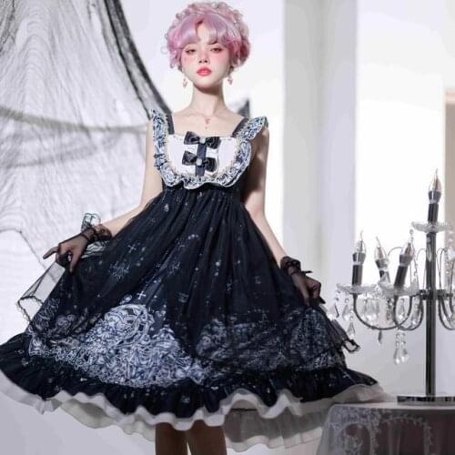 Gothic Lolita Halloween Amusement Park Japanese Vintage Jsk Lolita Dress Dark Sling Dress Tea Party Dress Girl Chic Lolita Dress