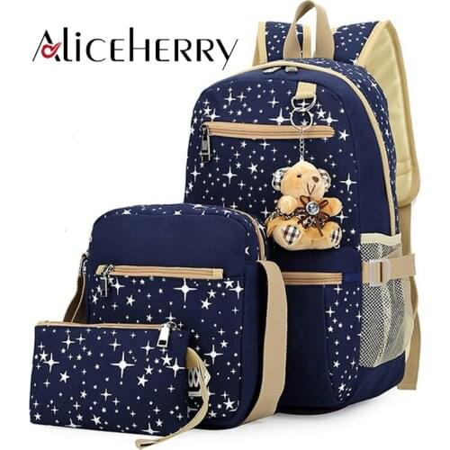 Women Canvas 3 pcs/set Backpacks For Teenage Girls School Bags Large High Quality Mochila Fashion womens Bear Backpack