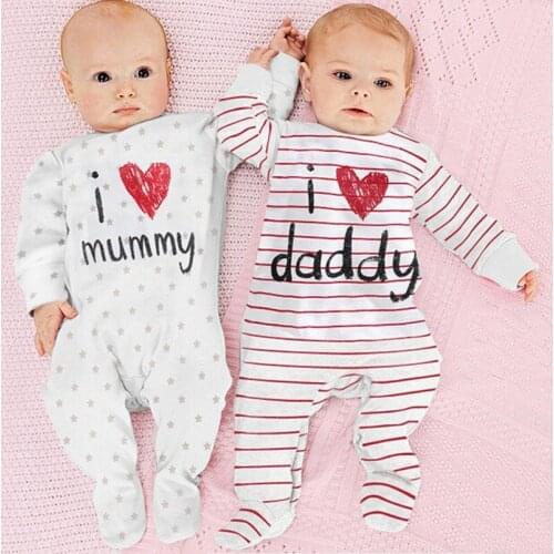 Unisex Baby Onesies Clothes Infant Printed I Love Mummy I Love Daddy One Piece Bodysuit Newborn Boys Girls Rompers Pajamas