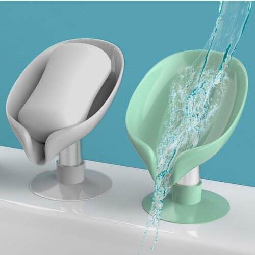 Leaf Shape Soap Box Bathroom Soap Holder with Suction Cup Drain Soap Dish Plastic Soap Tray Bathroom Accessories