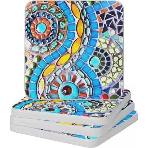 Gaudi Barselona Mosaic Diatom Square Round Coaster MildewProof Cup Bonsai Mat Soap Toothbrush Pad 10x10cm