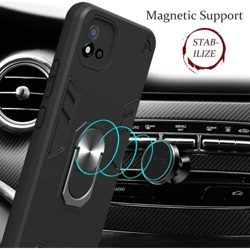 Magnetic Metal Ring Stand Holder Armor Shockproof Case For OPPO Realme C20 Soft TPU Frame Hard PC Protective Back Cover Fundas