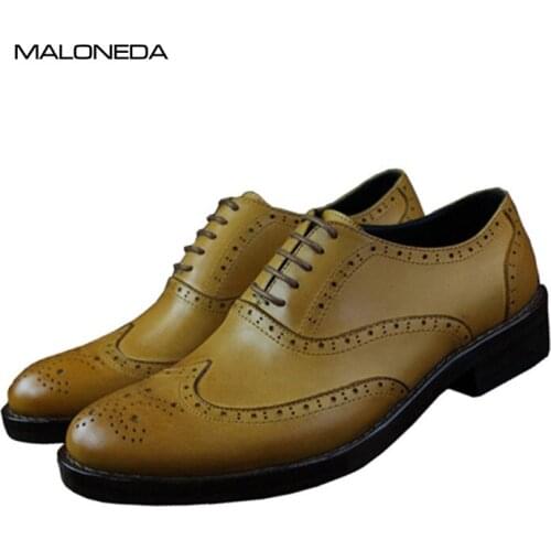 MALONEDA Fashion Italian Brogue Oxfords Formal Shoes Handmade With Goodyear Welted Dress Oxfords Shoes for Mens Wedding Party