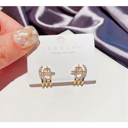 MIGGA 2021 Trendy Cubic Zirconia Moon Star Stud Earrings for Women Gold Color Aesthetic Jewelry