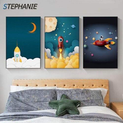 Cute Cartoon Astronaut Wall Painting Kid Room Decor Modern Pictures Canvas Art Poster and Print Home Decor Decoracion infantil