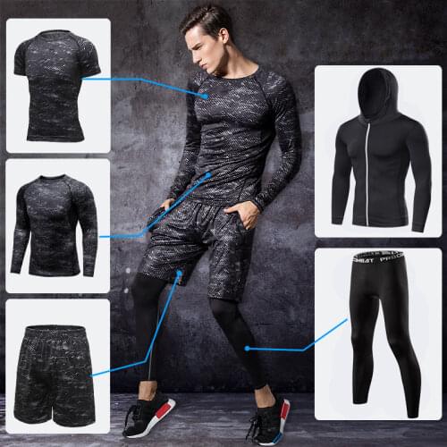 Mens Compression Sports Set Tracksuit Fitness Gym Clothes For Jogging Suits Running Sportwear Training Exercise Workout Tights