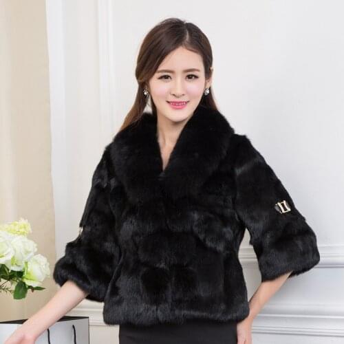 2020 New Natural Fox Fur Collar Real Fur Coat Female Full Pelt Rabbit Fur Coats Women Winter Warm Jacket Overcoat WYQ829