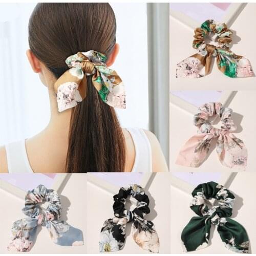 New Arrivals Bowknot Elastic Hair Bands For Women Girls Printed Scrunchies Headband Hair Ties Ponytail Holder Hair Accessories