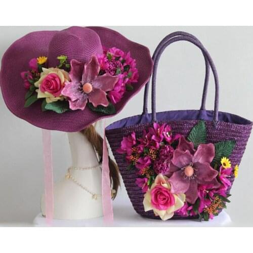Straw bags women beach woven Bag New Elegant woman Straw handbag with hat Sun Visor UV protection female 2021 new design Bolsos
