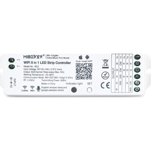LED Strip 5 in 1 Miboxer WL5 2.4 GHz WiFi Controller Compatible with Alexa Google Home Smartphone APP Control