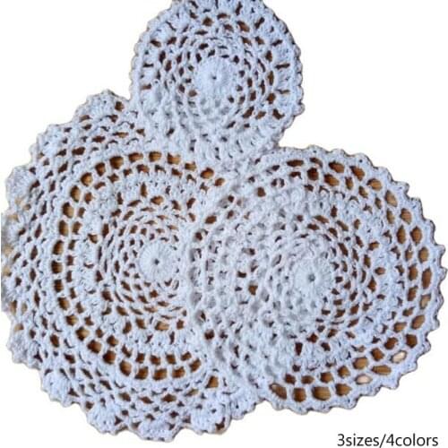 TOP Round Lace Crochet Table place Mat cloth cotton Placemat cup mug tea coffee coaster drink Pad doily dining Christmas kitchen
