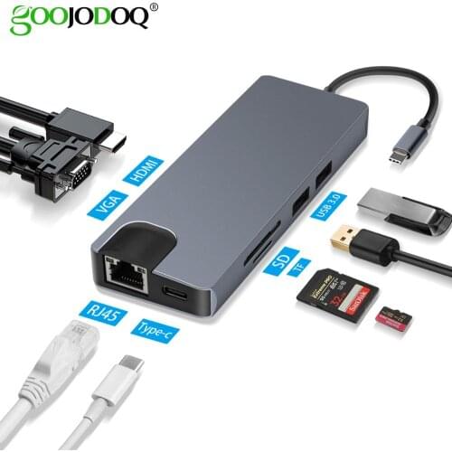 USB Type C to HDMI VGA Gigabit Ethernet Lan RJ45 Adapter for Macbook Air Pro 2018 Type-C USB-C Hub Card Reader USB 3.0 PD Port