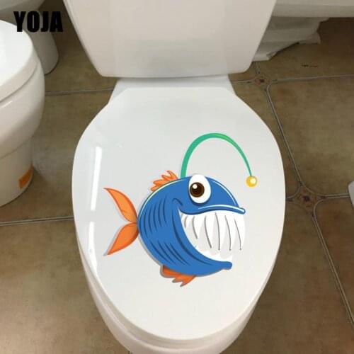 YOJA 24.7*24.2CM Sharp-toothed Fish BedRoom Home Decor Wall Sticker Toilet Decal Funny Cartoon T3-0812