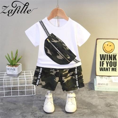 ZAFILLE Baby Boy Clothes Set Toddler Kids Boys T-shirt with Waisted Bag Camouflage Shorts Summer Boy Sport Clothes Outfits