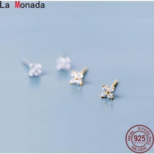 La Monada Clover Earrings Studs 925 Sterling Silver Fine Jewelry Minimalist Flower Stud Earrings For Women Silver 925 Korean