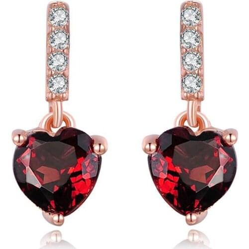 Love Heart Drop Earrings For Women Red Clear AAA+Cubic Zirconia Romantic Accession Gift For Girls Fashion Jewelry E024