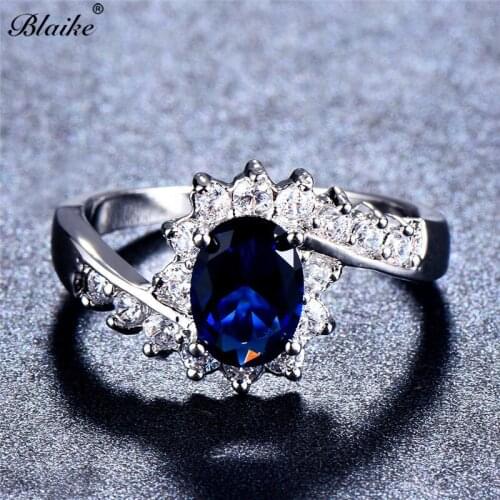 Blaike Oval Blue Crystal Zircon Rings for Women Silver Color September Birthstone Ring Female Fashion Jewelry Gift