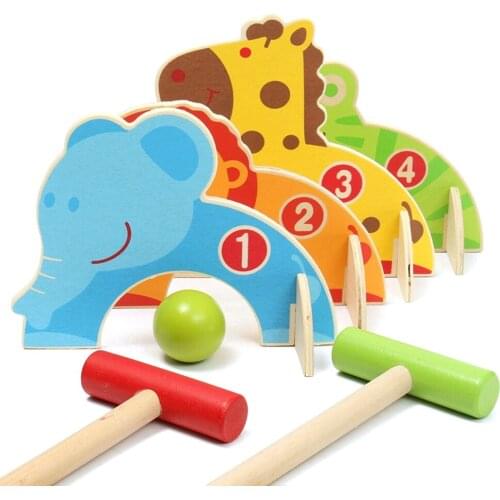 1Set Funny Outdoor Toys Baby Golf Toy Cartoon Wood Croquet Game Animal Gate Ball Toys Children Family Game Sport Toys For Kids
