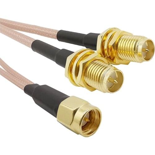 1Pcs SMA Male Plug to 2x RP SMA Female Jack RG316 RF Coaxial Cable Connector Y Type WiFi Router Antenna Splitter