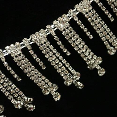1yard Glass rhinestone trimmings for clothes Crystal chain beading appliques patch diy sewing accessories for wedding dresses