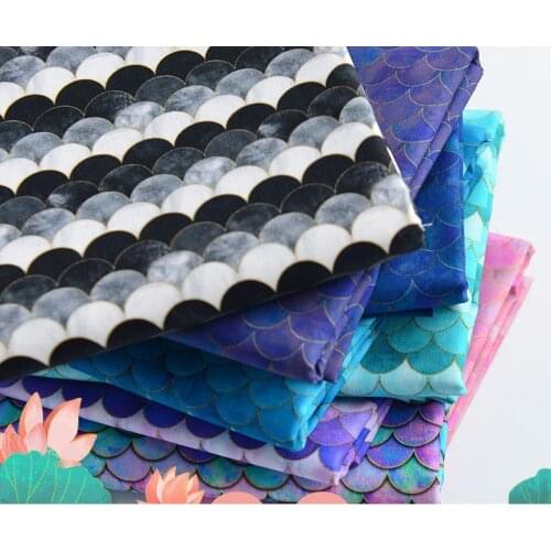 130x50cm Digital Printing Plain Cotton Fabric Handmade DIY Childrens Clothing Chinese national style fish scale pattern Cloth