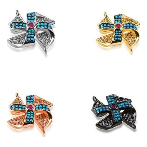 18*22mm windmill crystal micro pave cz zircon cubic zirconia beads copper silver gold plated bracelet accessories ugh453