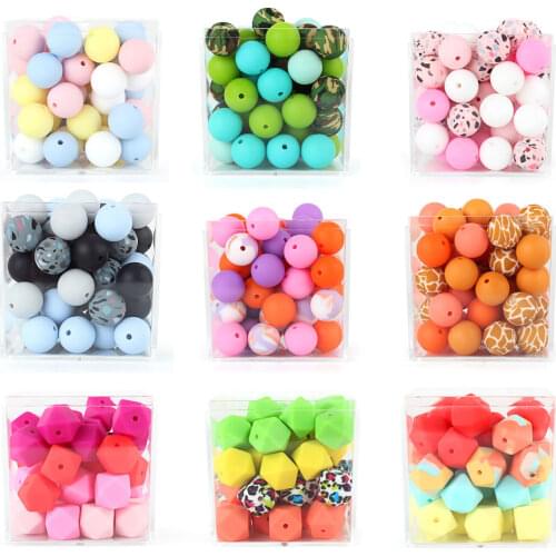 Silicone Round Beads 15mm 12mm 9mm 14mm Hexagon Baby Bead 20pcs Leopard Print Food Grade DIY Infant Teething Teether Mini Beads