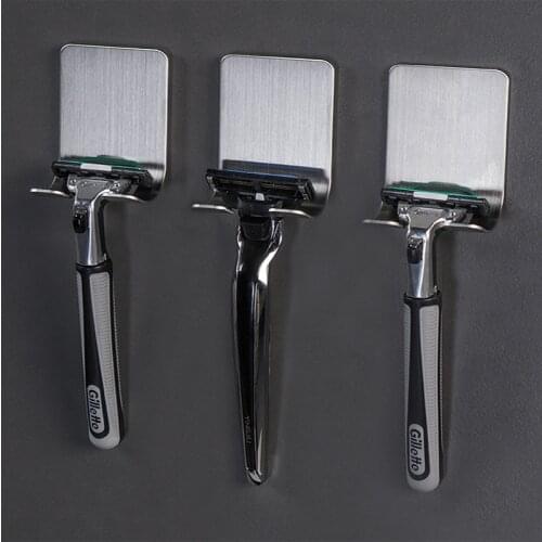 5PCS Shaver Holder Stainless Steel Wall Adhesive Razor Rack Storage Key Hook Towel Hanger Shelf for Bathroom Kitchen No Drilling