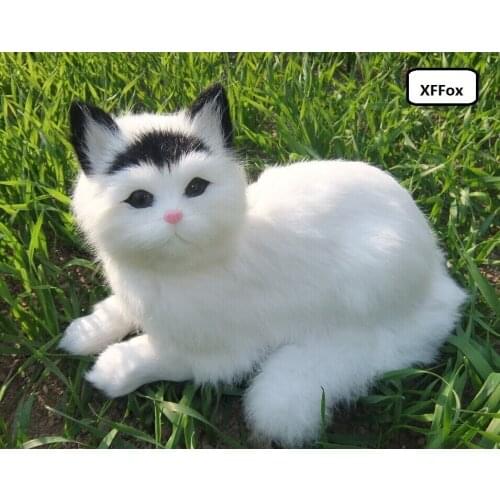 Big real life black head cat model plastic&furs cute lying white cat doll gift about 30x16x16cm xf1392