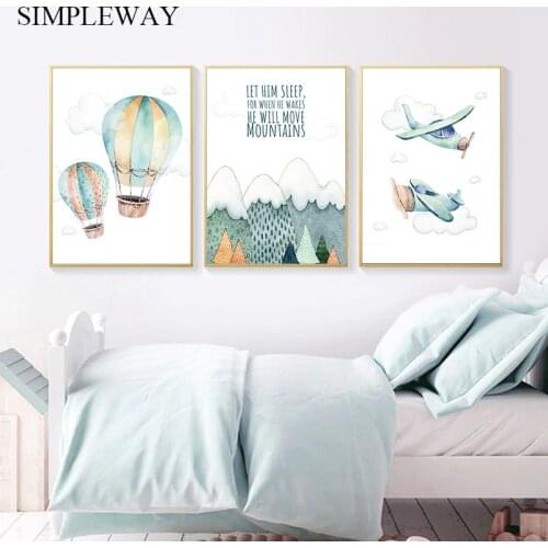 Child Adventure Poster Print Watercolor Artwork Airplane Balloon Canvas Painting Wall Picture Nordic Kids Boy Bedroom Decoration